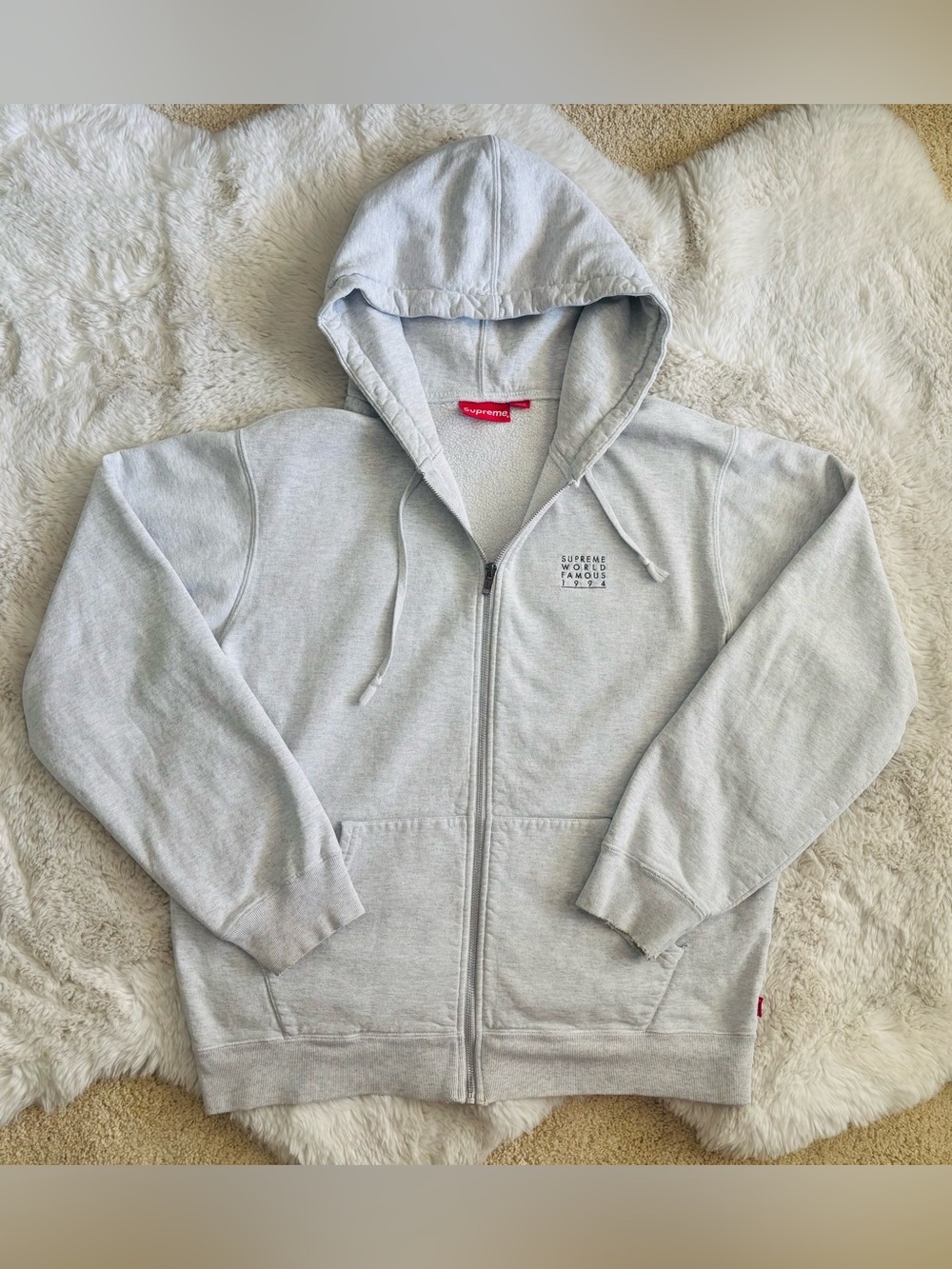 Supreme Small Box Zip Up Grey Gray Sweat Shirt Hoodie Size: Large